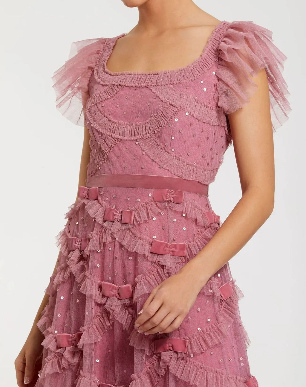 Women's Pink Midi Dress Sequin - Pink Ruffle Velvet