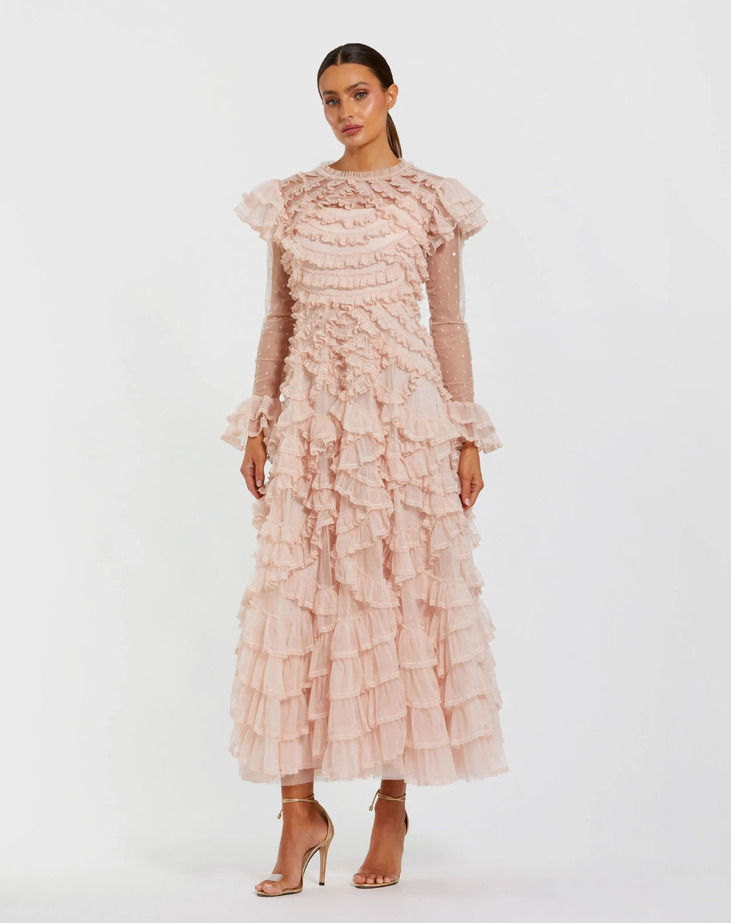 Women's Pink Midi Dress - Pink Ruffle