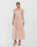 Women's Pink Midi Dress - Pink Ruffle