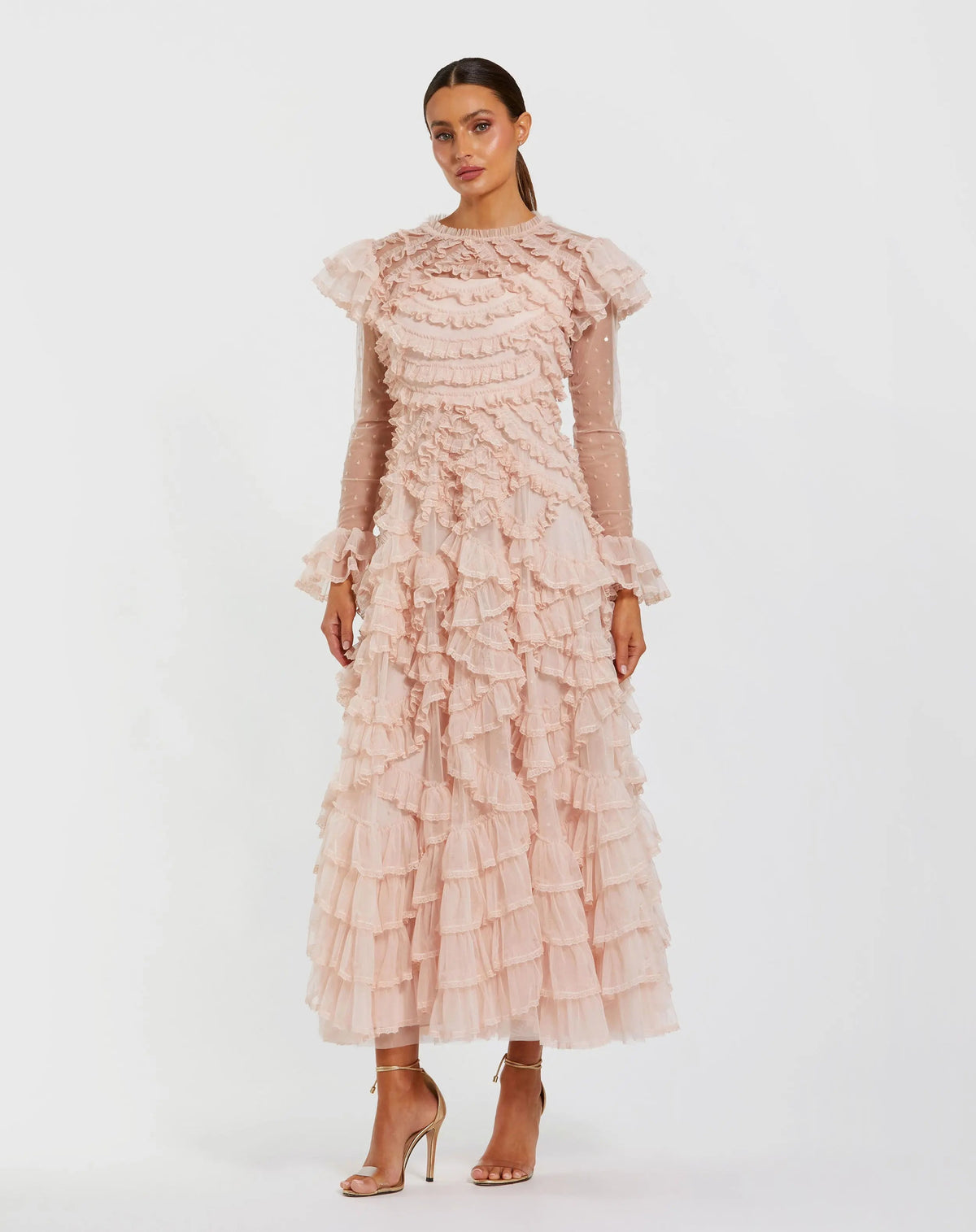 Women's Pink Midi Dress - Pink Ruffle