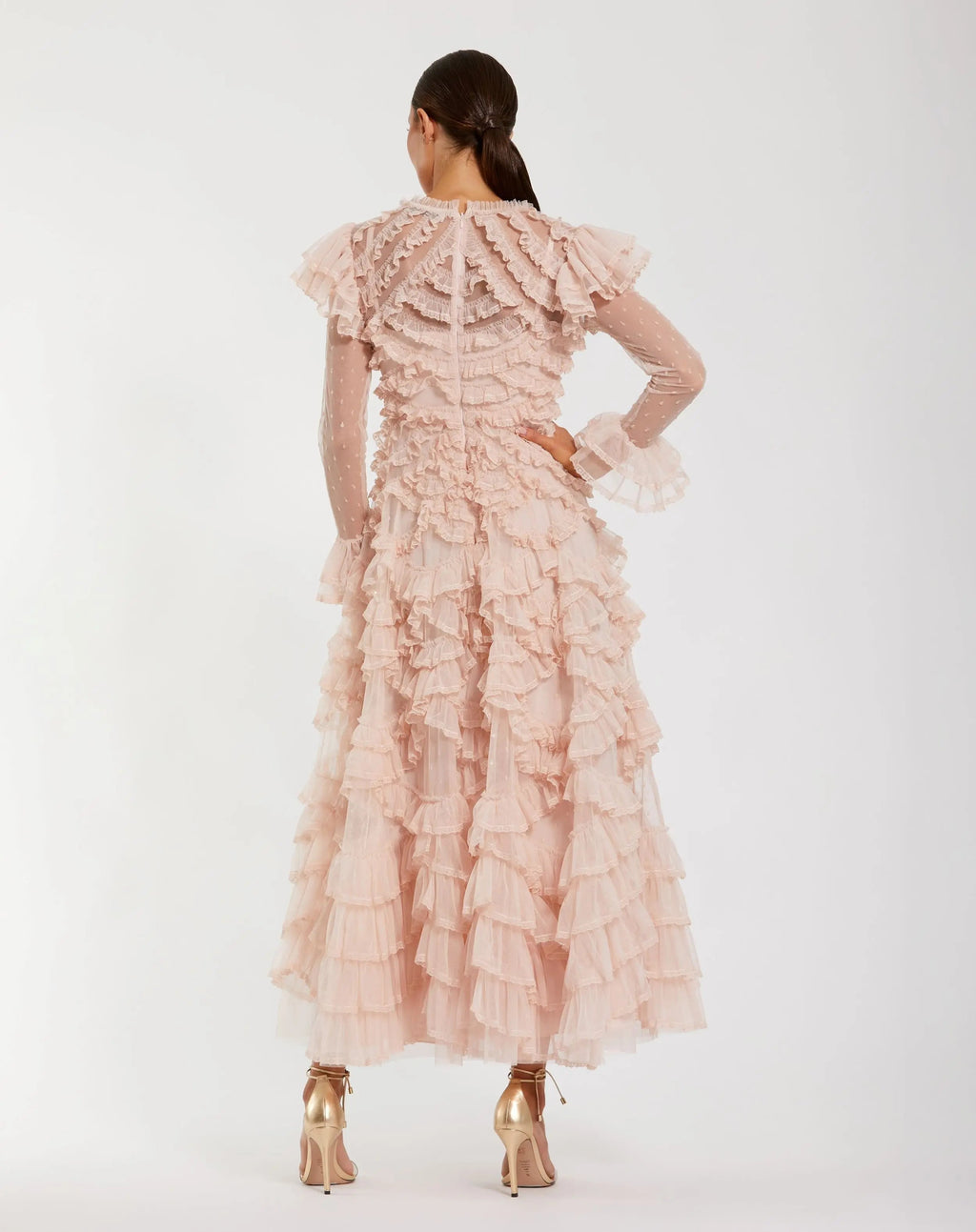 Women's Pink Midi Dress - Pink Ruffle