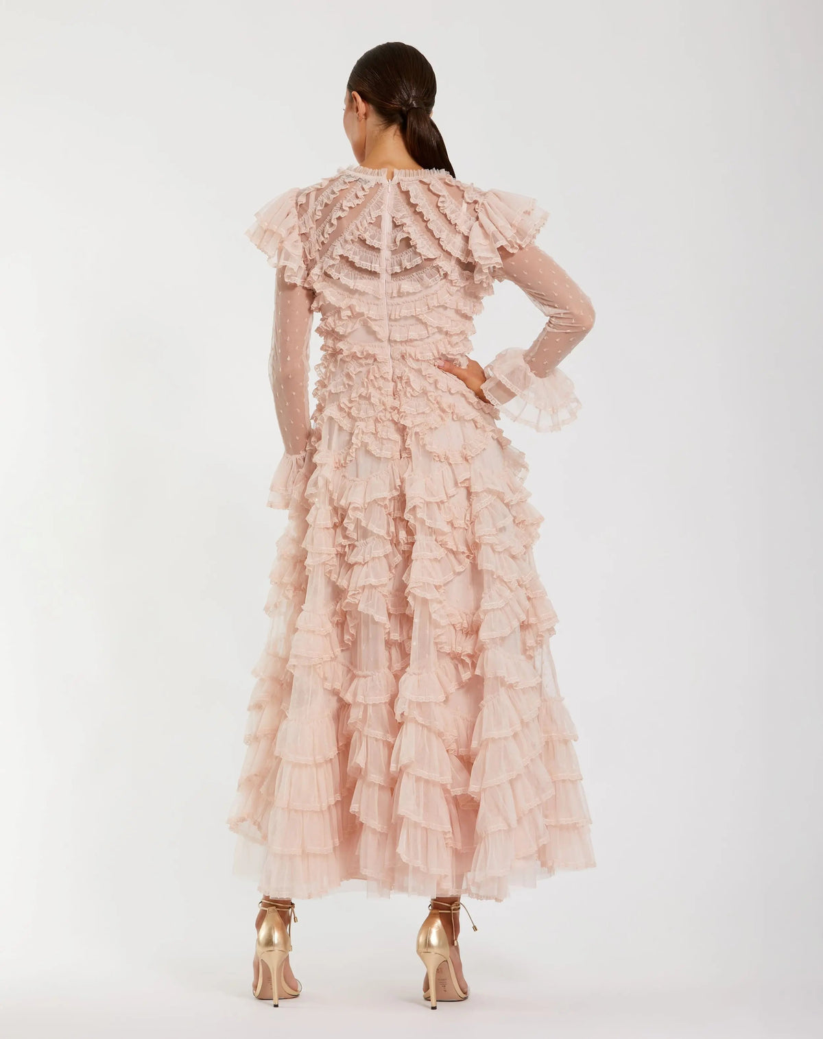 Women's Pink Midi Dress - Pink Ruffle