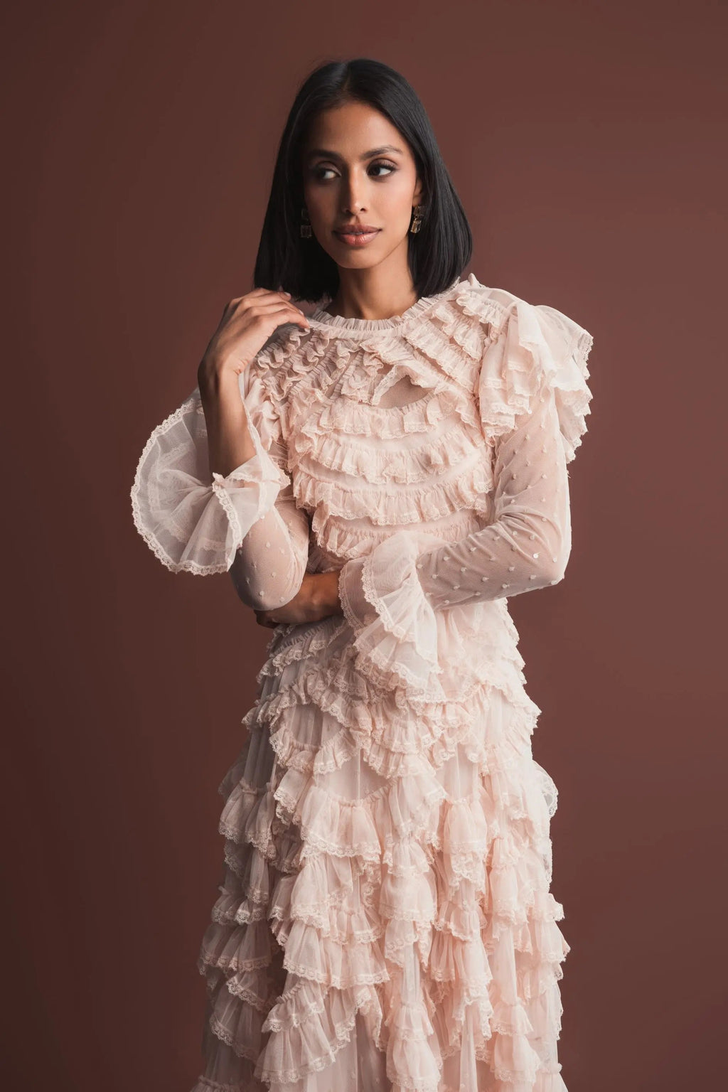 Women's Pink Midi Dress - Pink Ruffle