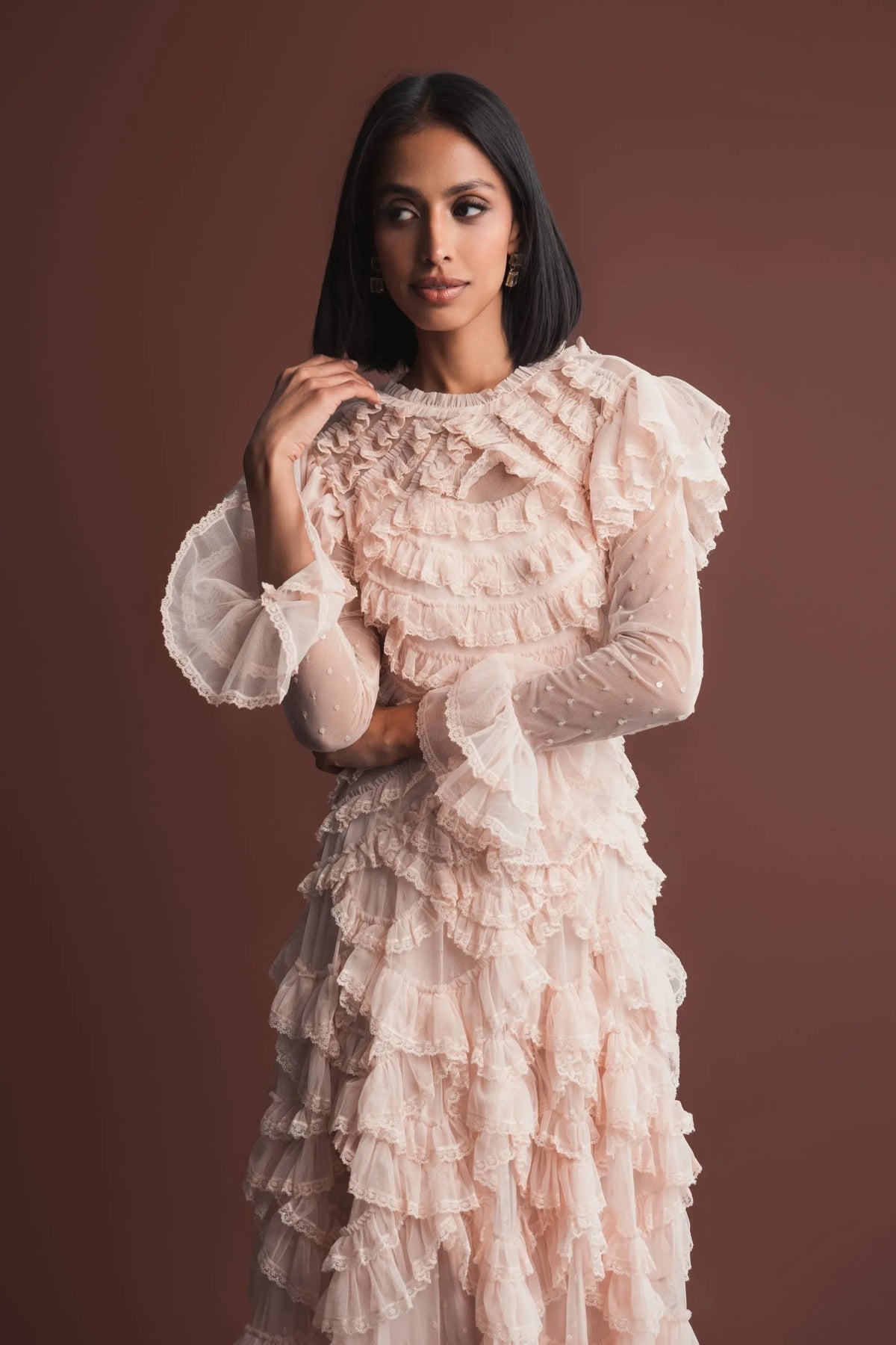 Women's Pink Midi Dress - Pink Ruffle