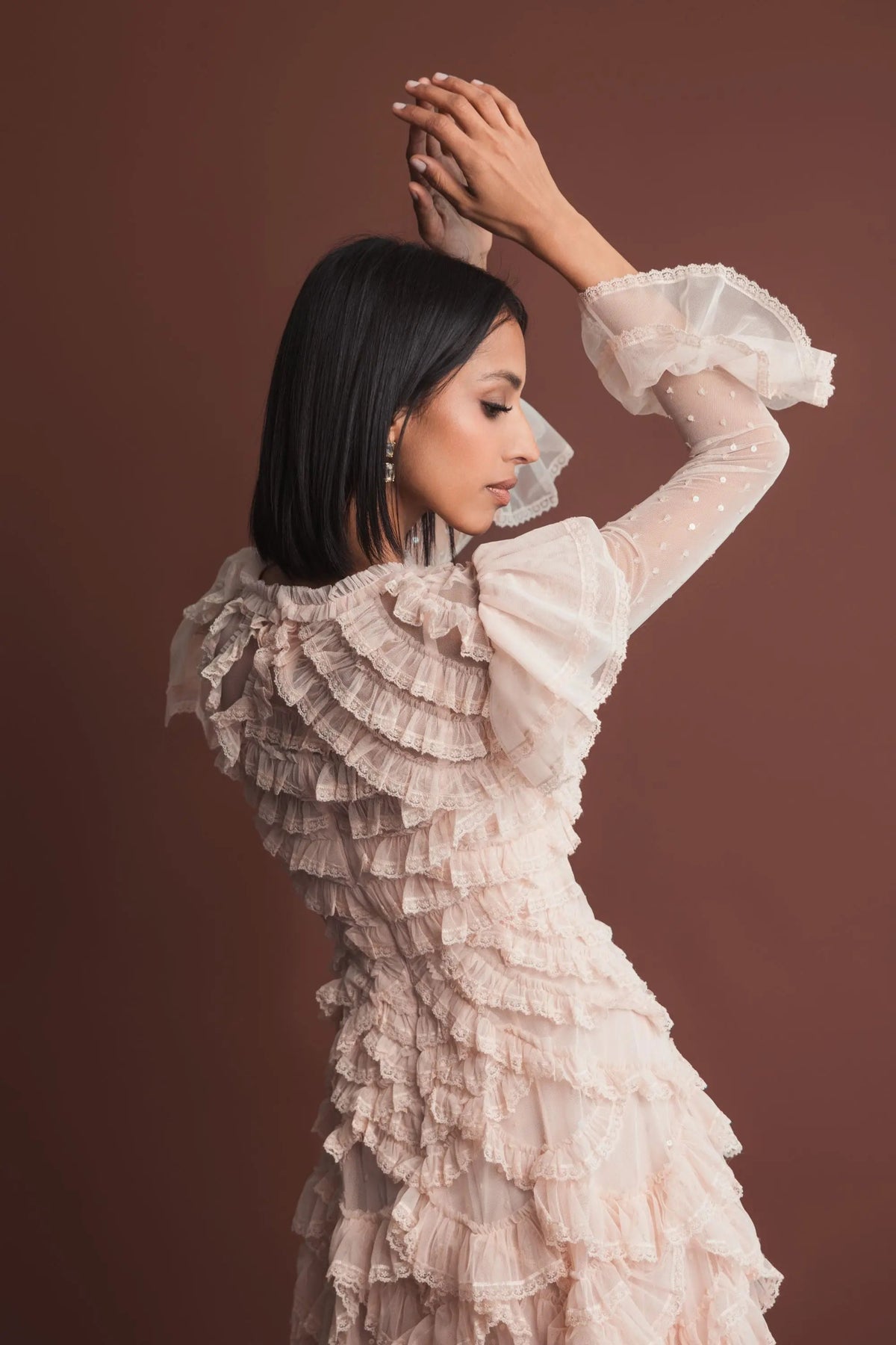 Women's Pink Midi Dress - Pink Ruffle