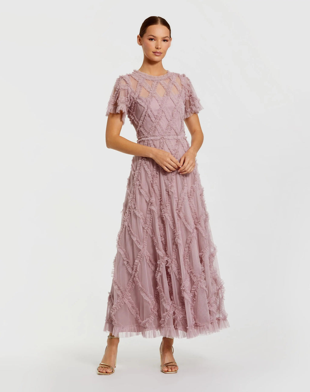 Women's Pink Dress - Pink Ruffle Mesh