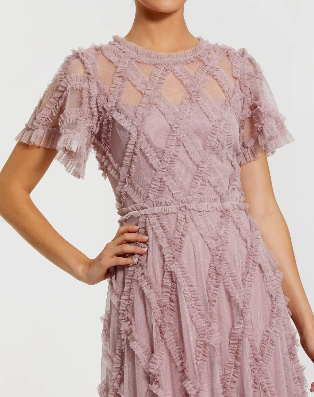 Women's Pink Dress - Pink Ruffle Mesh