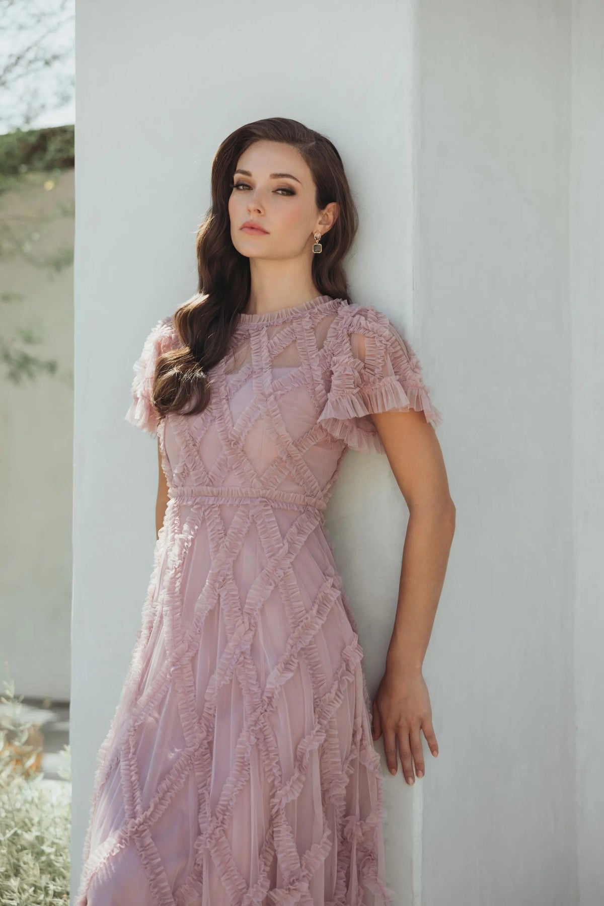 Women's Pink Dress - Pink Ruffle Mesh