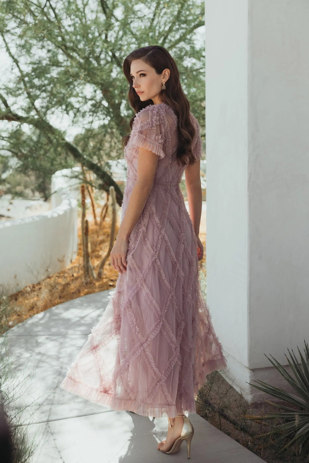Women's Pink Dress - Pink Ruffle Mesh
