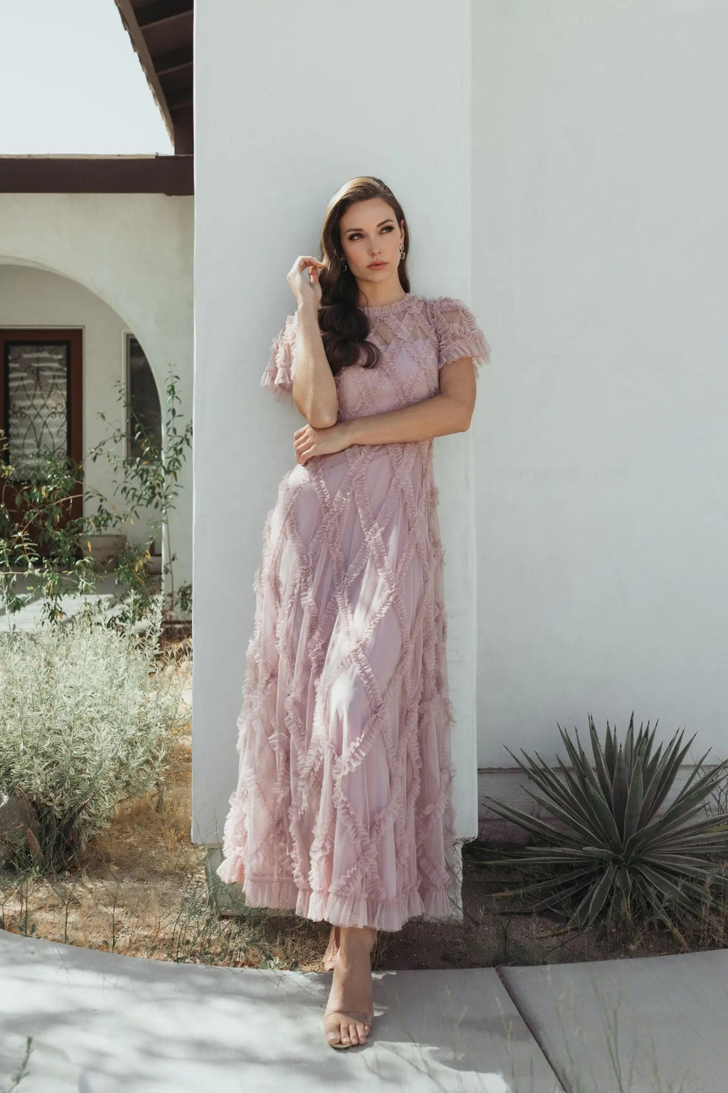 Women's Pink Dress - Pink Ruffle Mesh