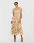 Women's Beige Midi Dress Lace Floral