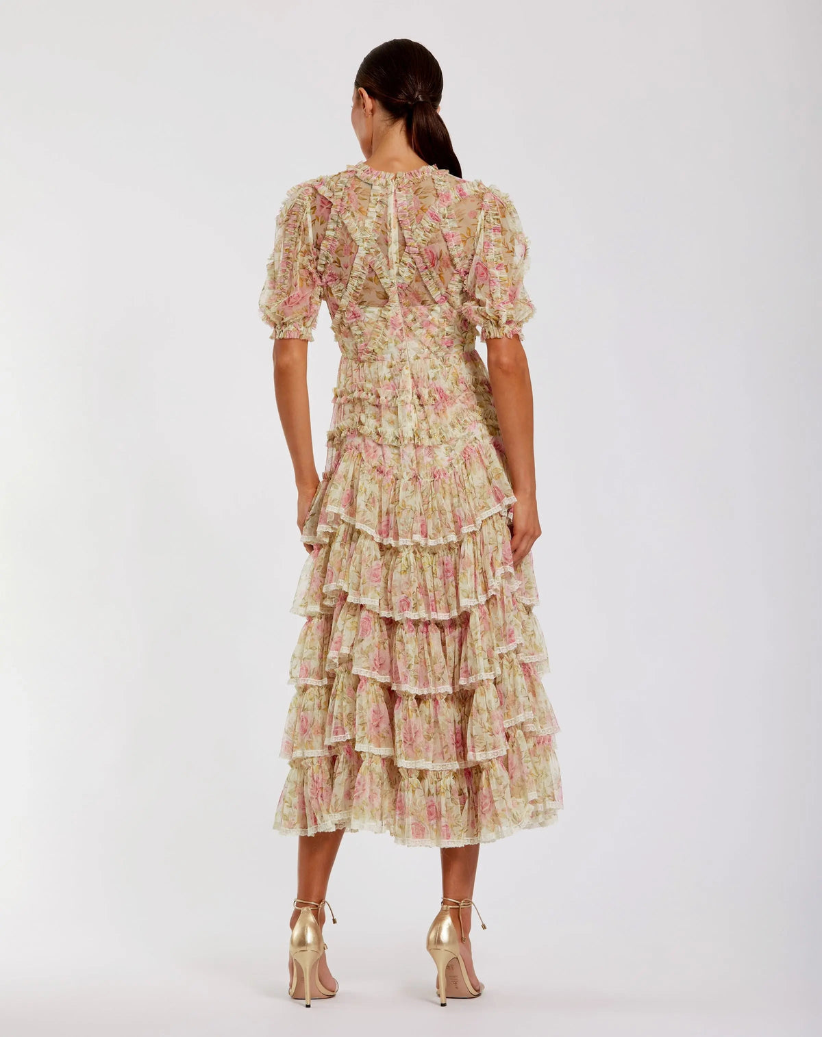 Women's Beige Midi Dress Lace Floral