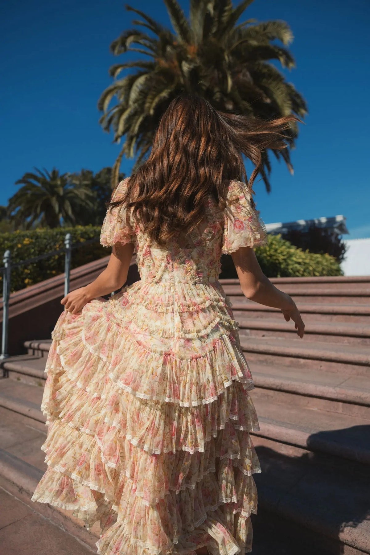 Women's Beige Midi Dress Lace Floral