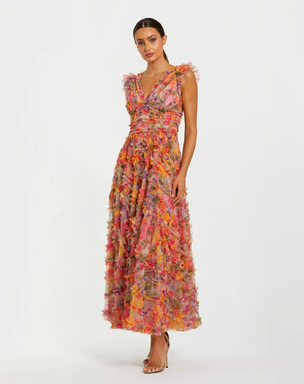 Women's Maxi Dress Floral - Ruffle Mesh