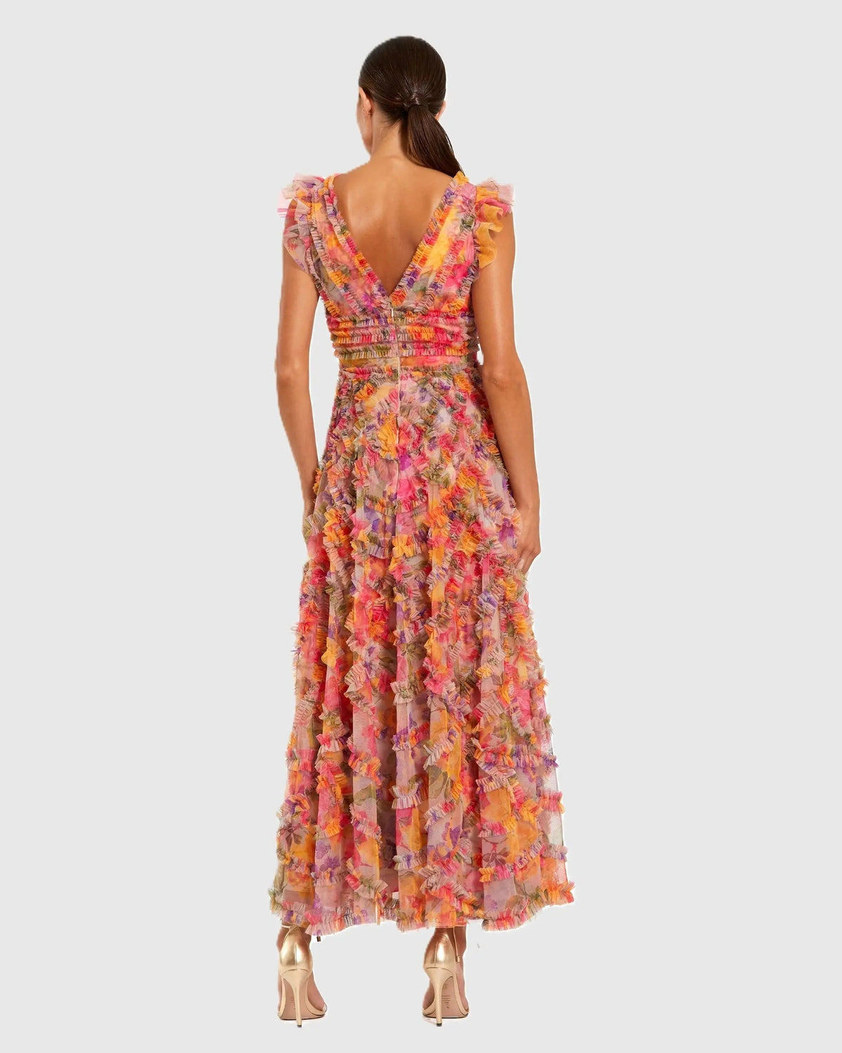 Women's Maxi Dress Floral - Ruffle Mesh