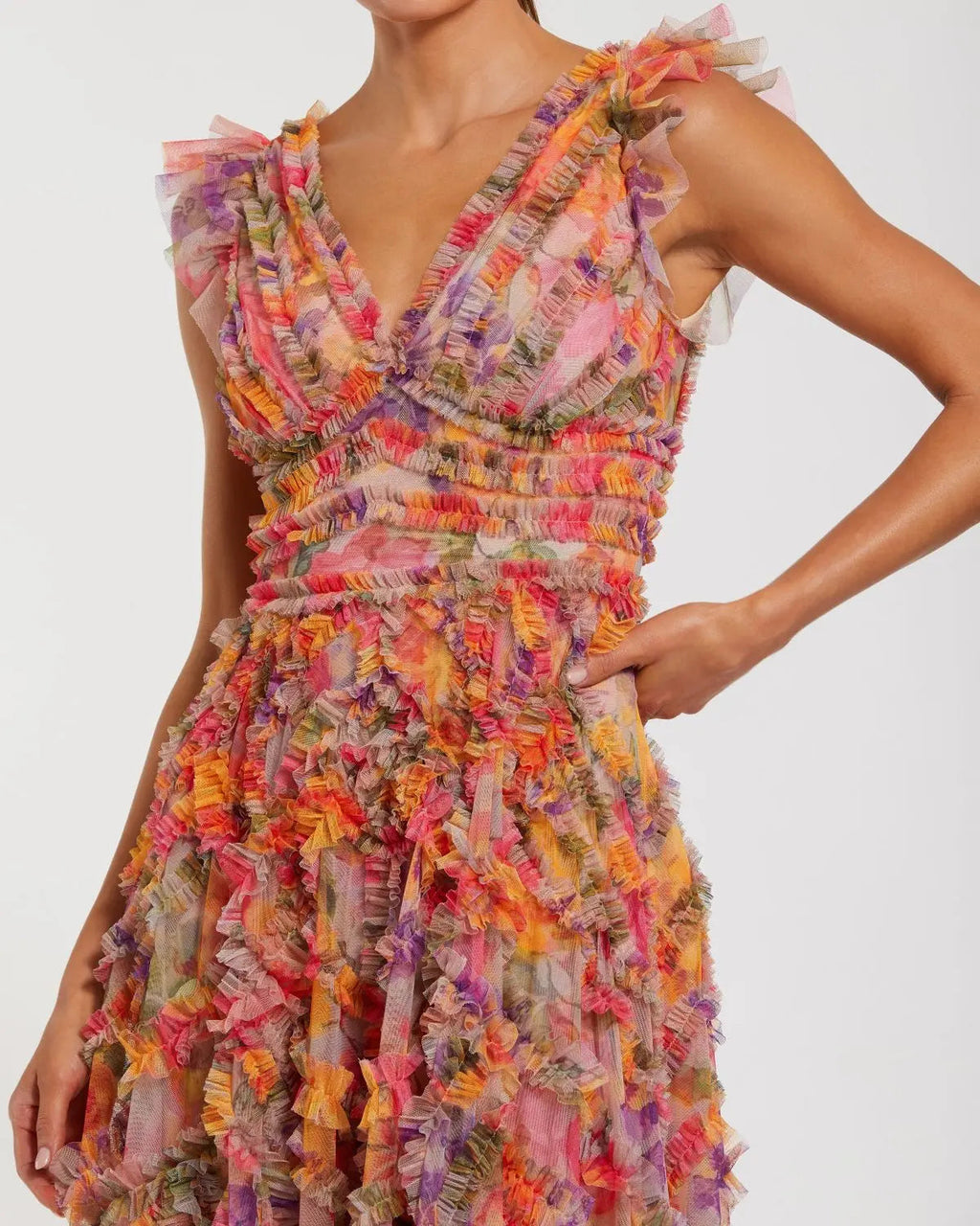 Women's Maxi Dress Floral - Ruffle Mesh