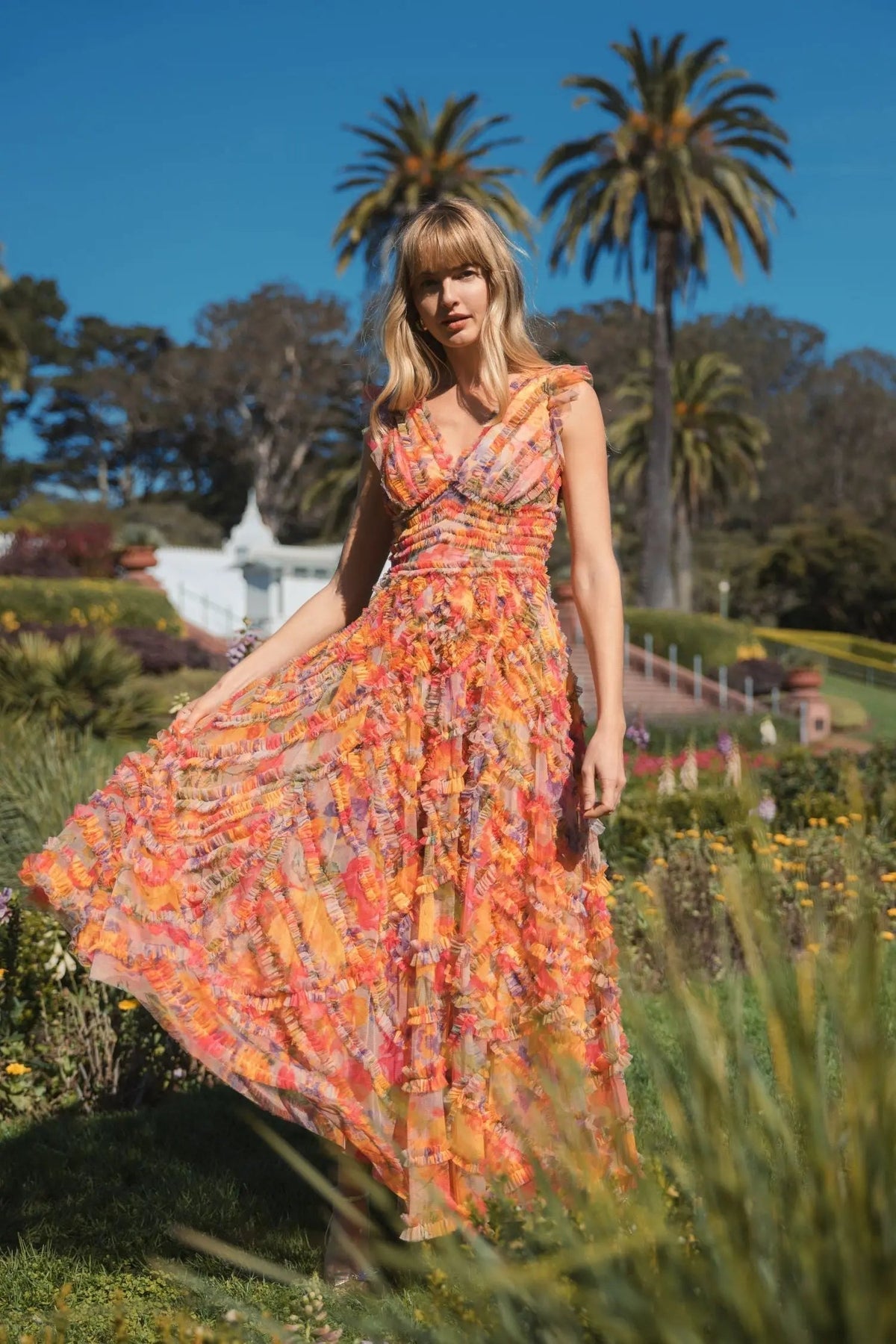 Women's Maxi Dress Floral - Ruffle Mesh