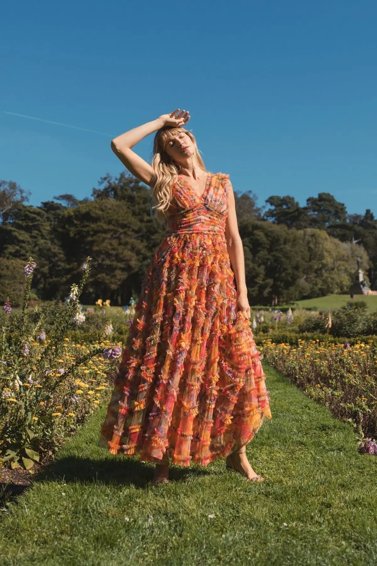 Women's Maxi Dress Floral - Ruffle Mesh