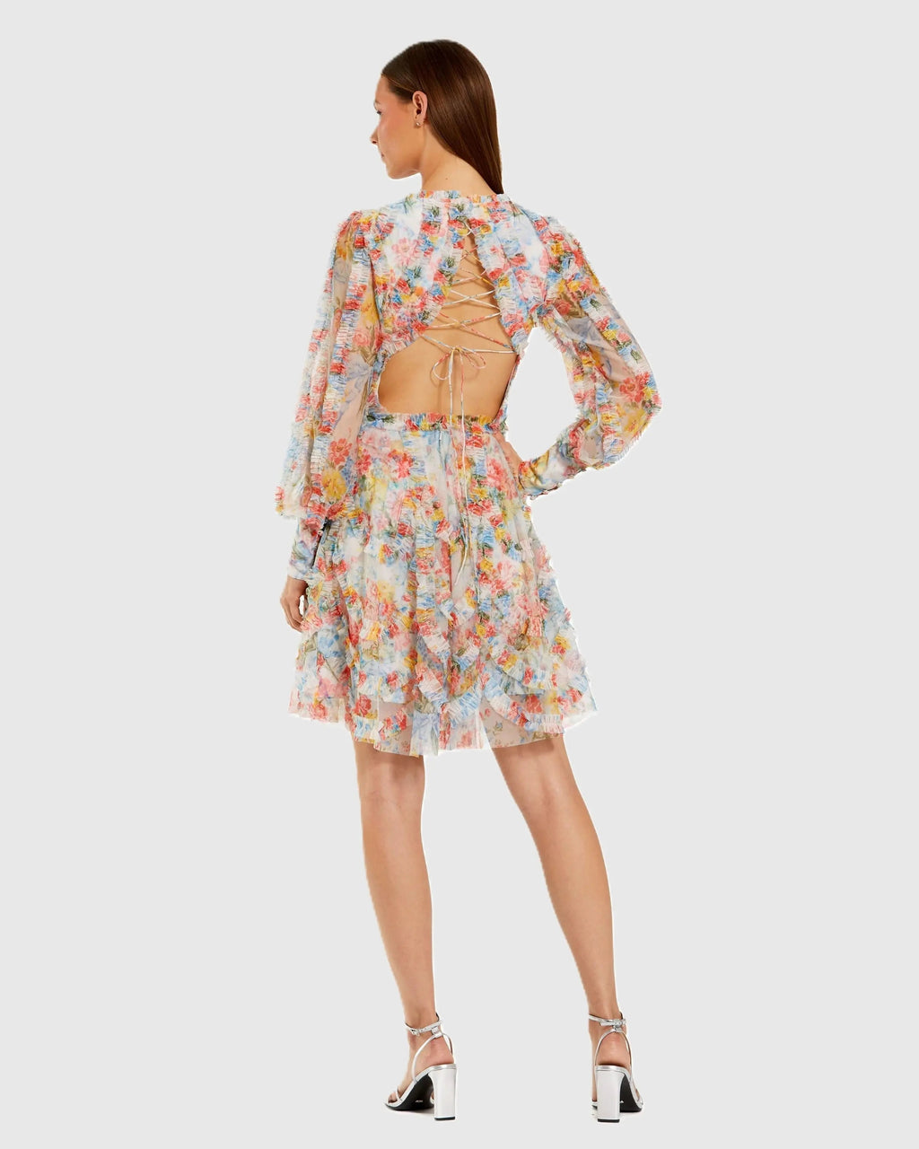 Women's Mini Dress Floral - Blue Lace Ruffle