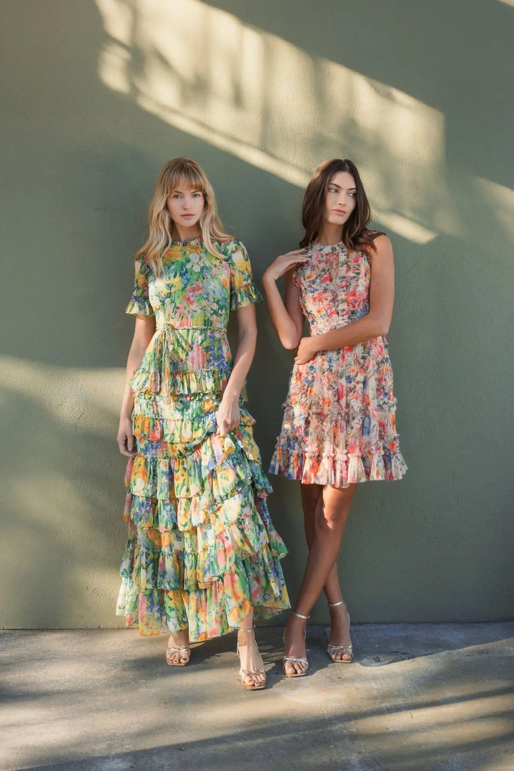 Women's Green Dress Floral - Green Ruffle Chiffon