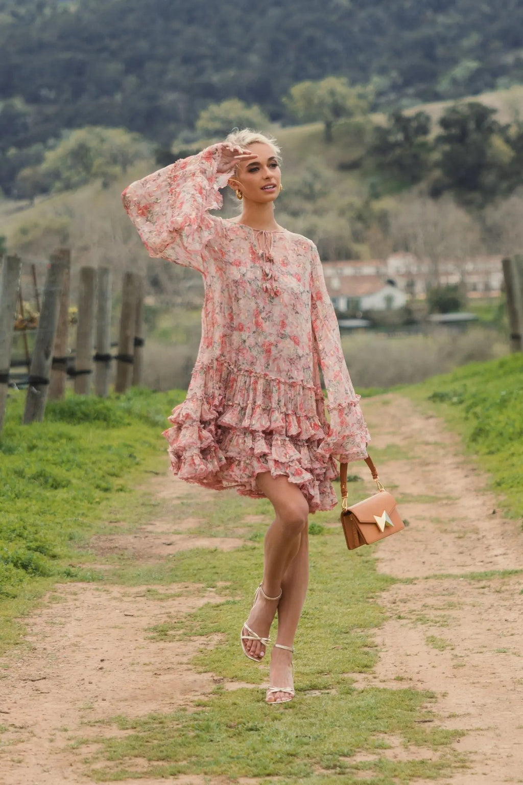 Women's Pink Mini Dress Floral - Pink Ruffle