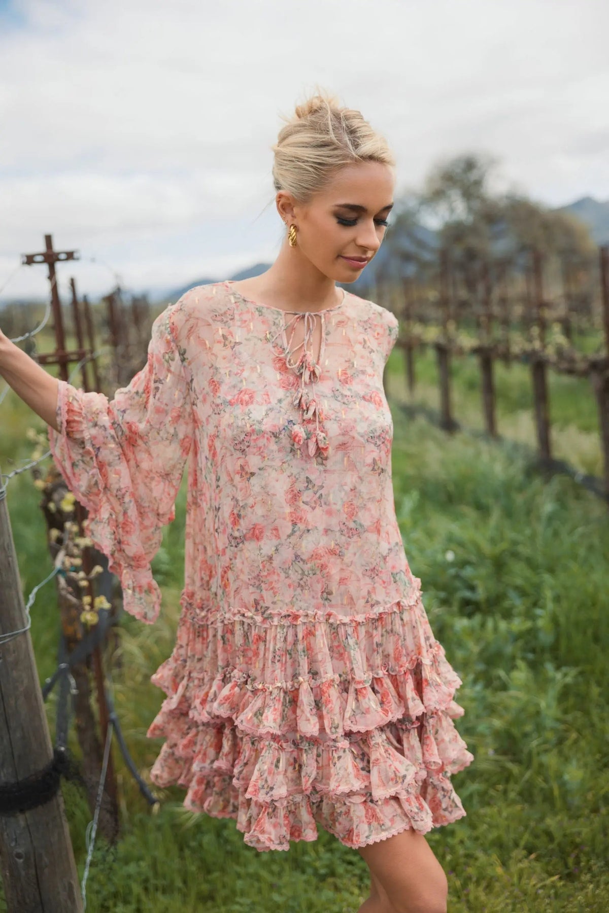 Women's Pink Mini Dress Floral - Pink Ruffle