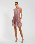 Women's Pink Mini Dress Sleeveless - Pink Sequin Floral