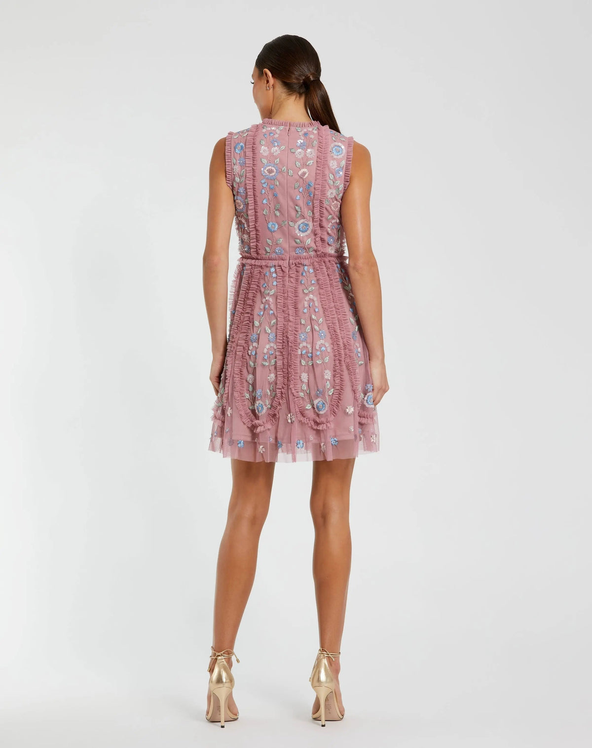 Women's Pink Mini Dress Sleeveless - Pink Sequin Floral