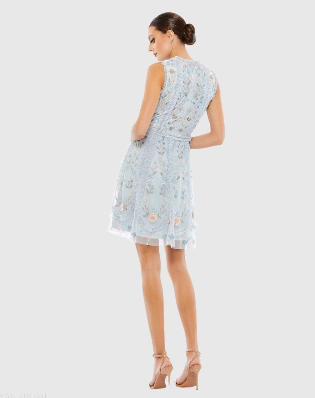 Women's Blue Mini Dress Sleeveless - Blue Sequin Floral