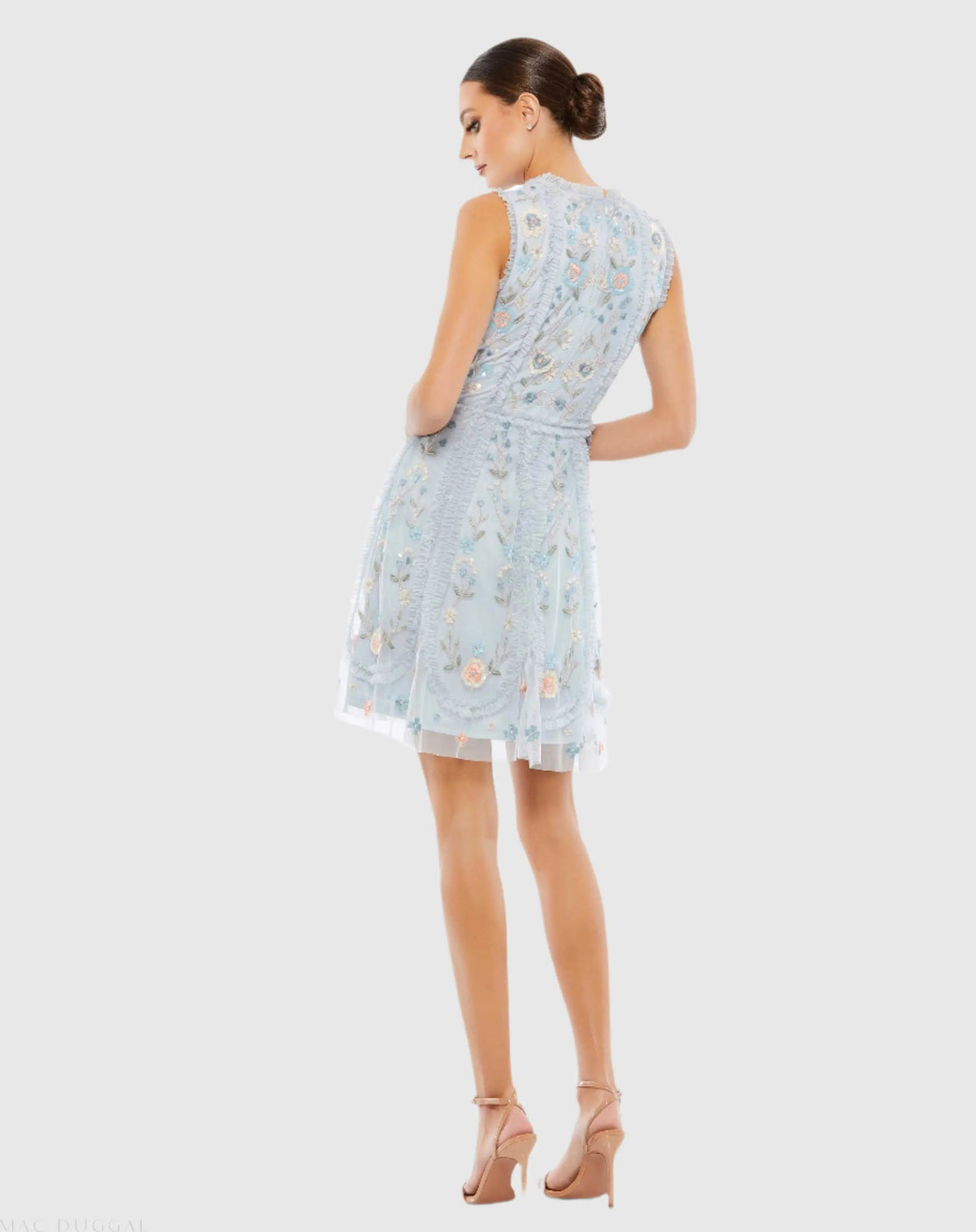 Women's Blue Mini Dress Sleeveless - Blue Sequin Floral