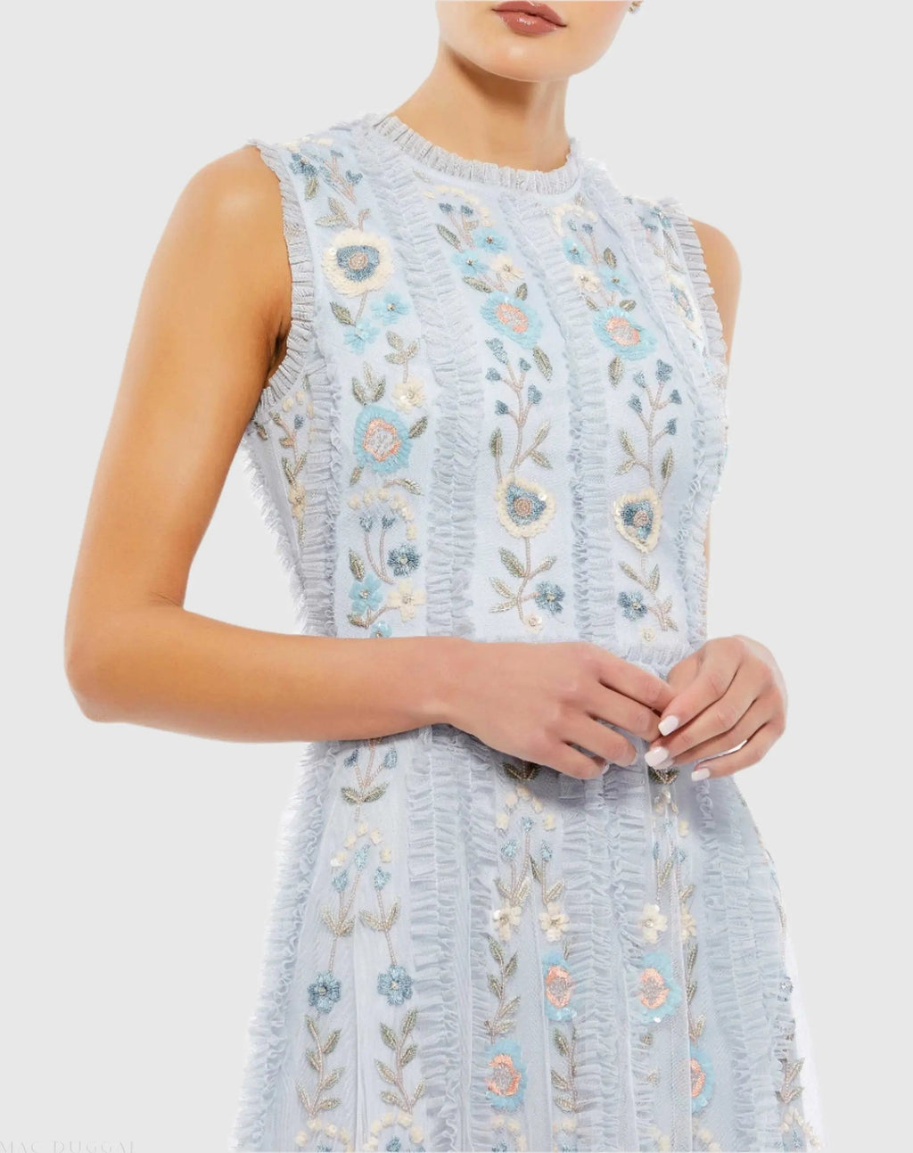 Women's Blue Mini Dress Sleeveless - Blue Sequin Floral