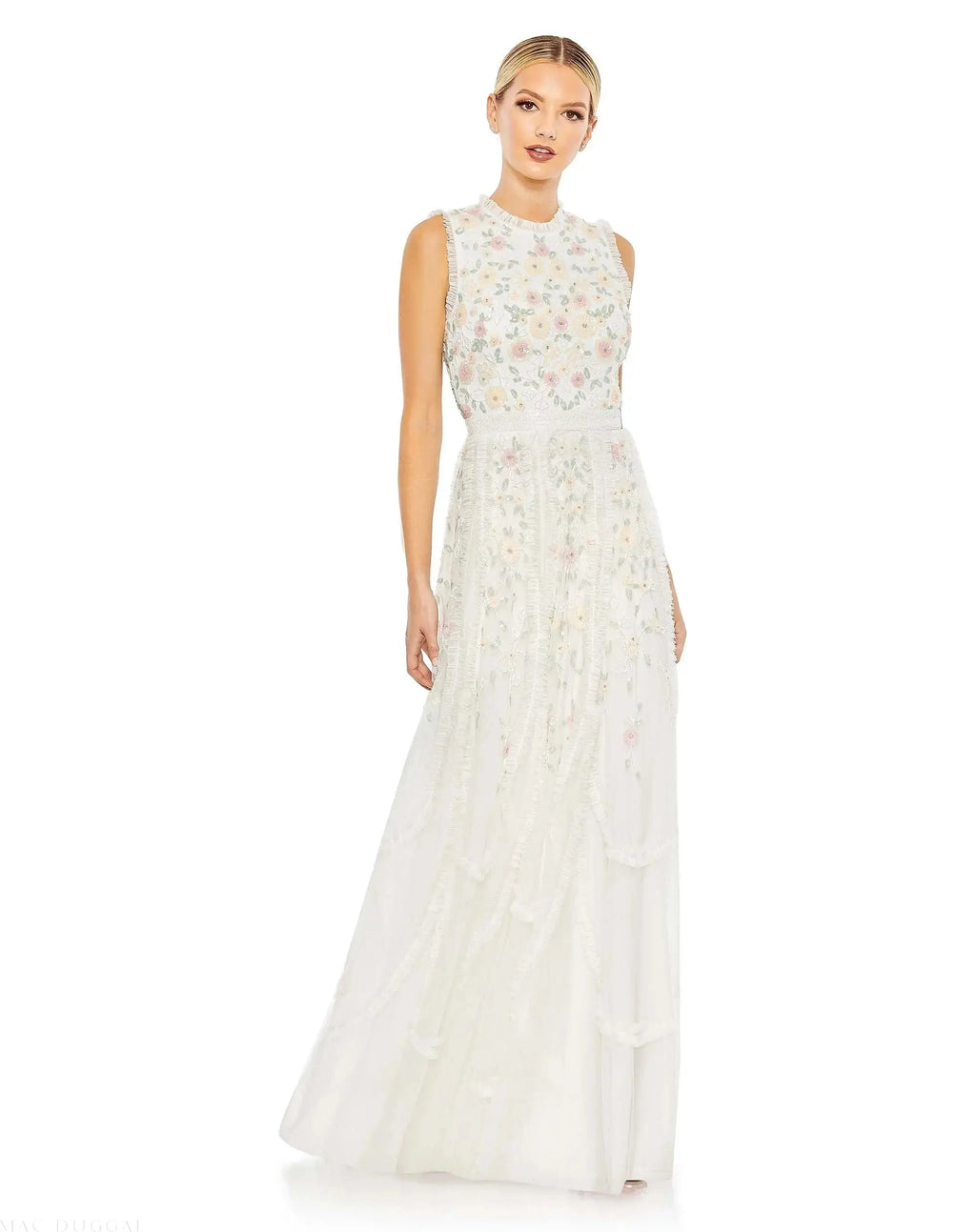 Women's Ivory Dress Sleeveless - Ivory Floral Ruffle