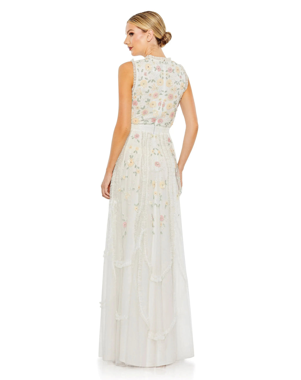 Women's Ivory Dress Sleeveless - Ivory Floral Ruffle