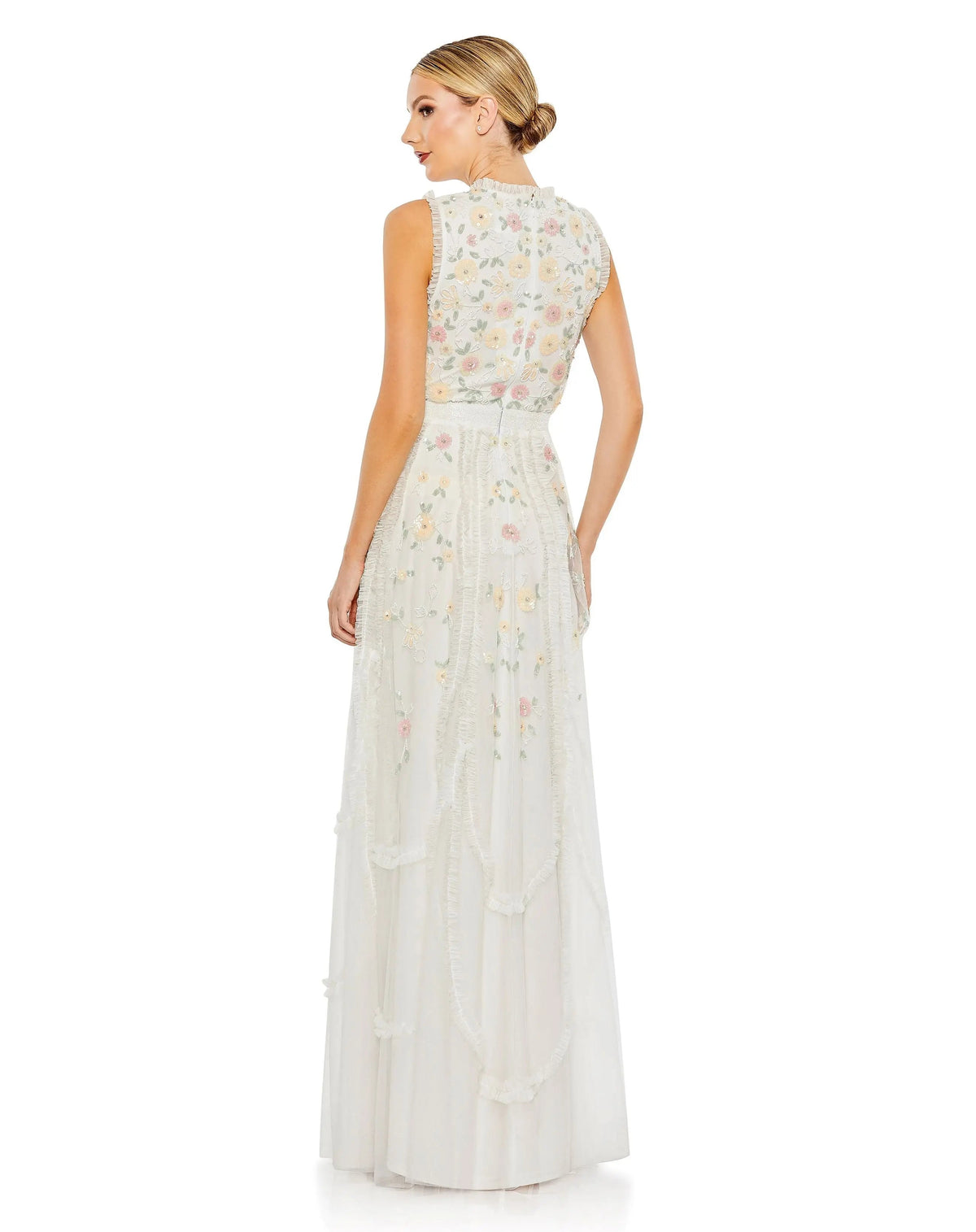 Women's Ivory Dress Sleeveless - Ivory Floral Ruffle