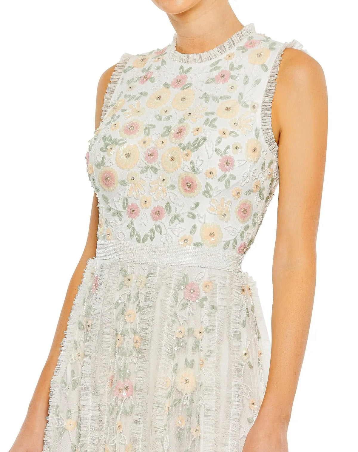 Women's Ivory Dress Sleeveless - Ivory Floral Ruffle