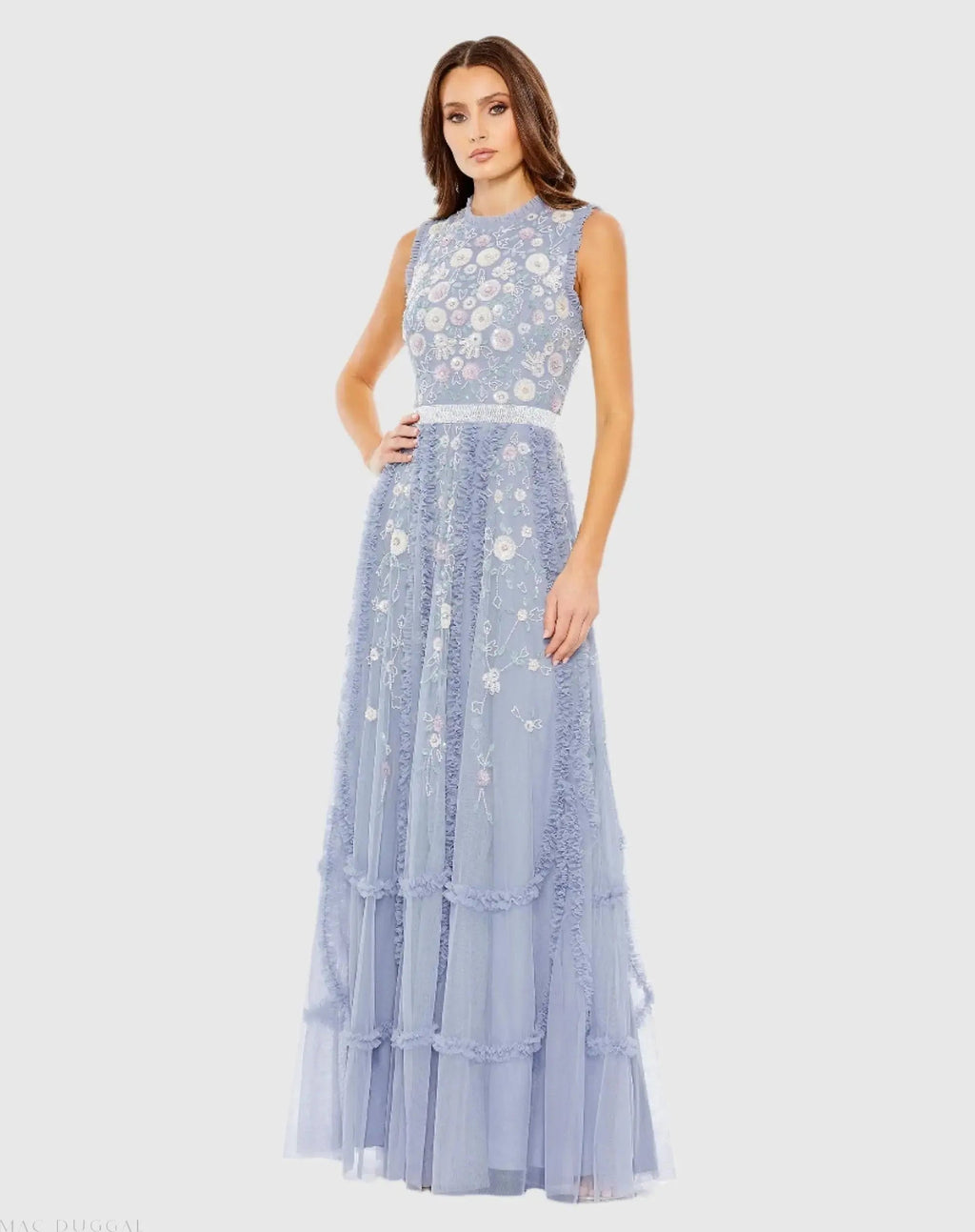 Women's Blue Dress Sleeveless - Blue Floral Ruffle
