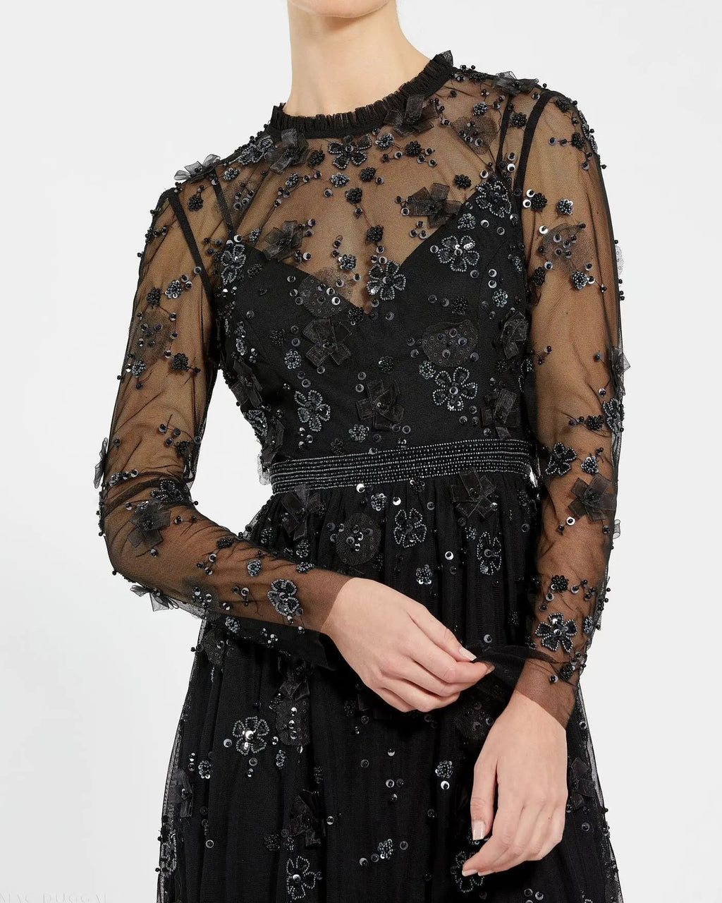 Women's Black Mini Dress - Black Sequin Floral