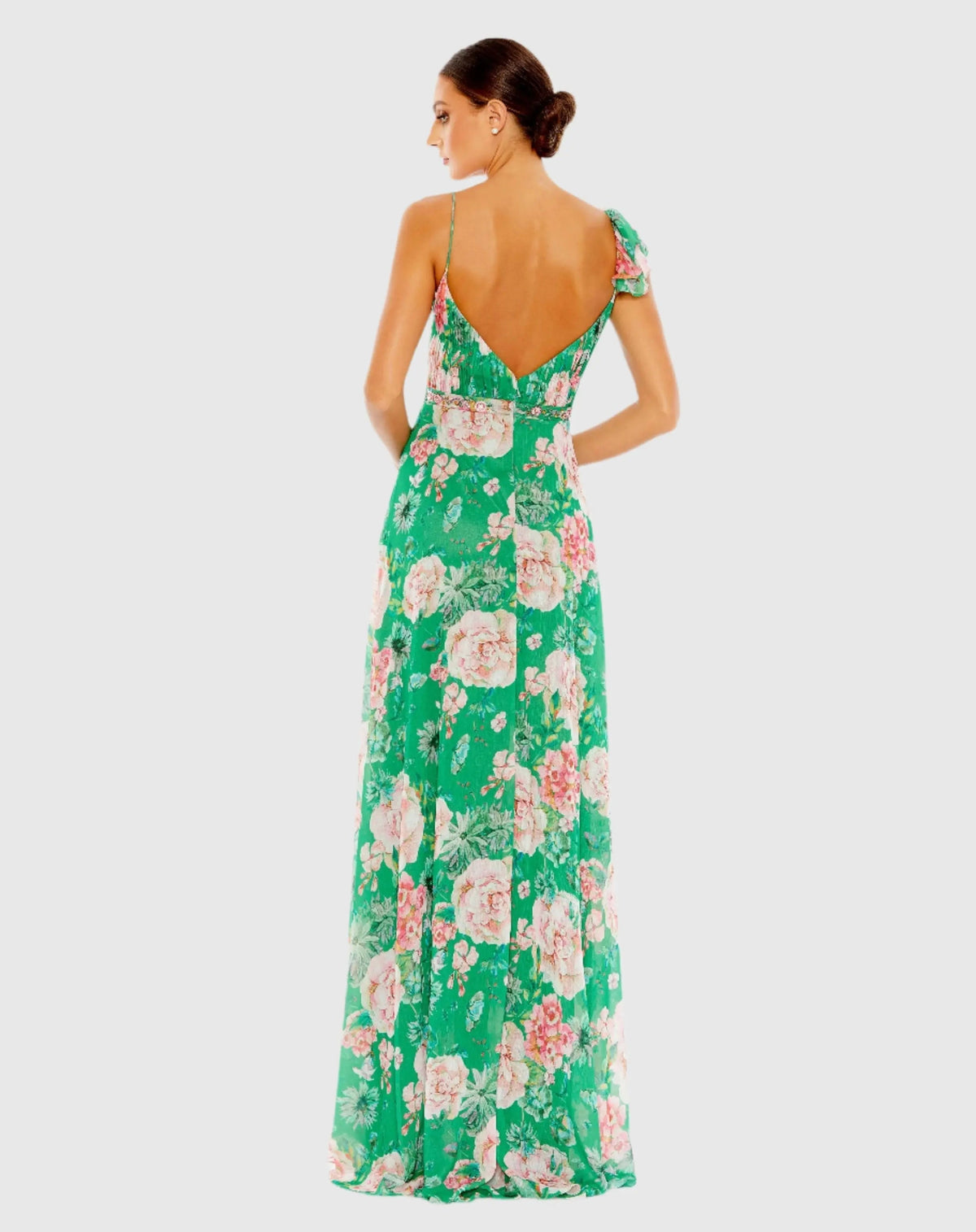 Women's Green Dress Floral - Green Ruffle Pleated