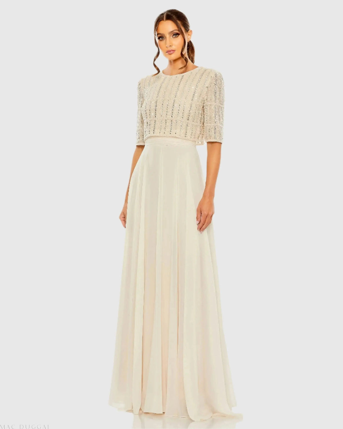 Women's Beige Dress - Black Chiffon