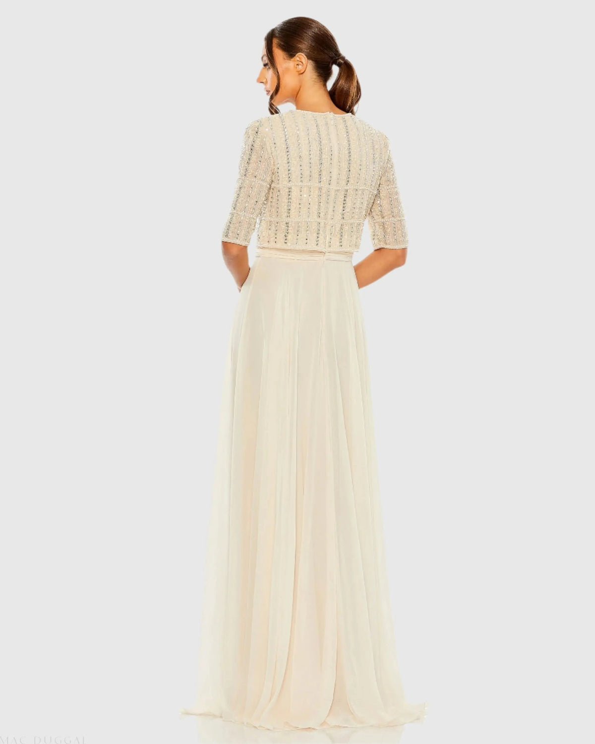 Women's Beige Dress - Black Chiffon