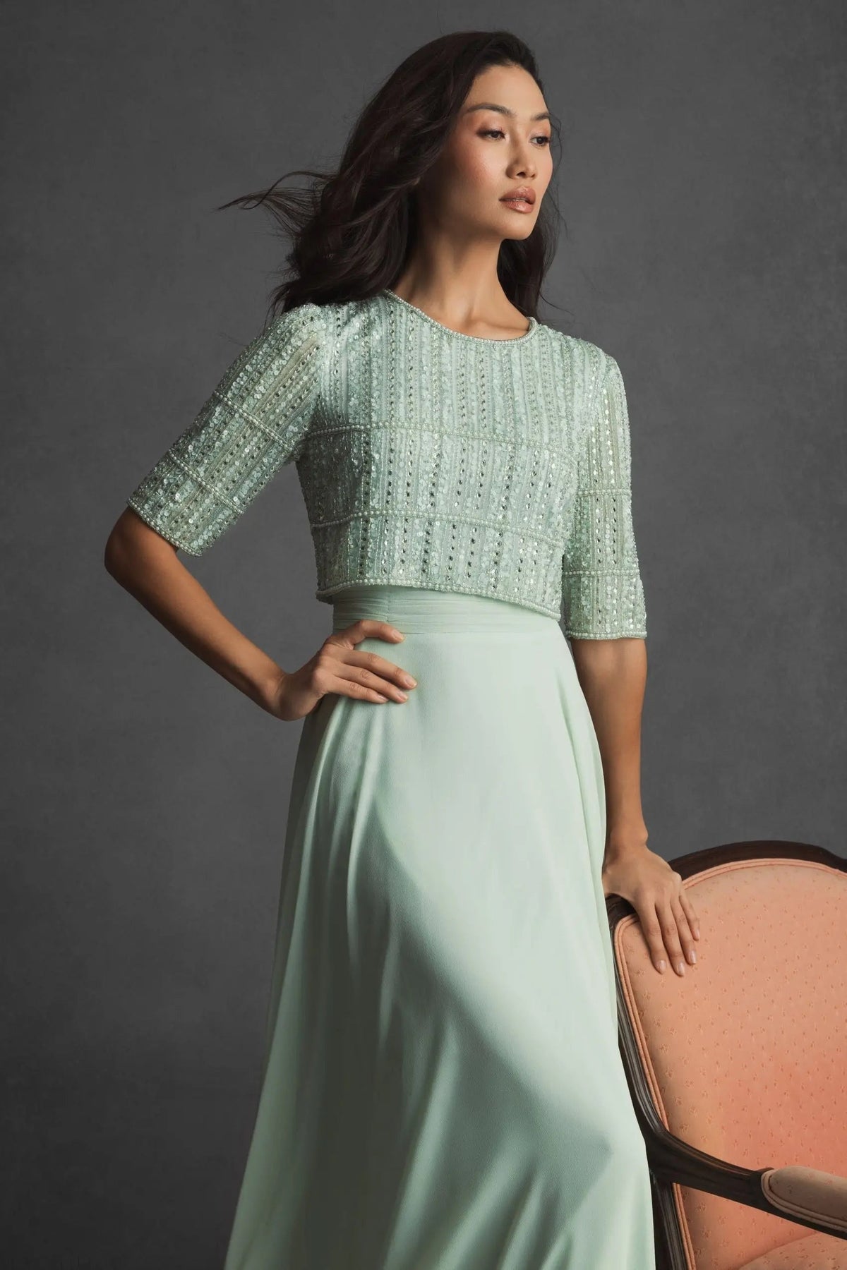 Women's Green Dress - Green Sequin Chiffon