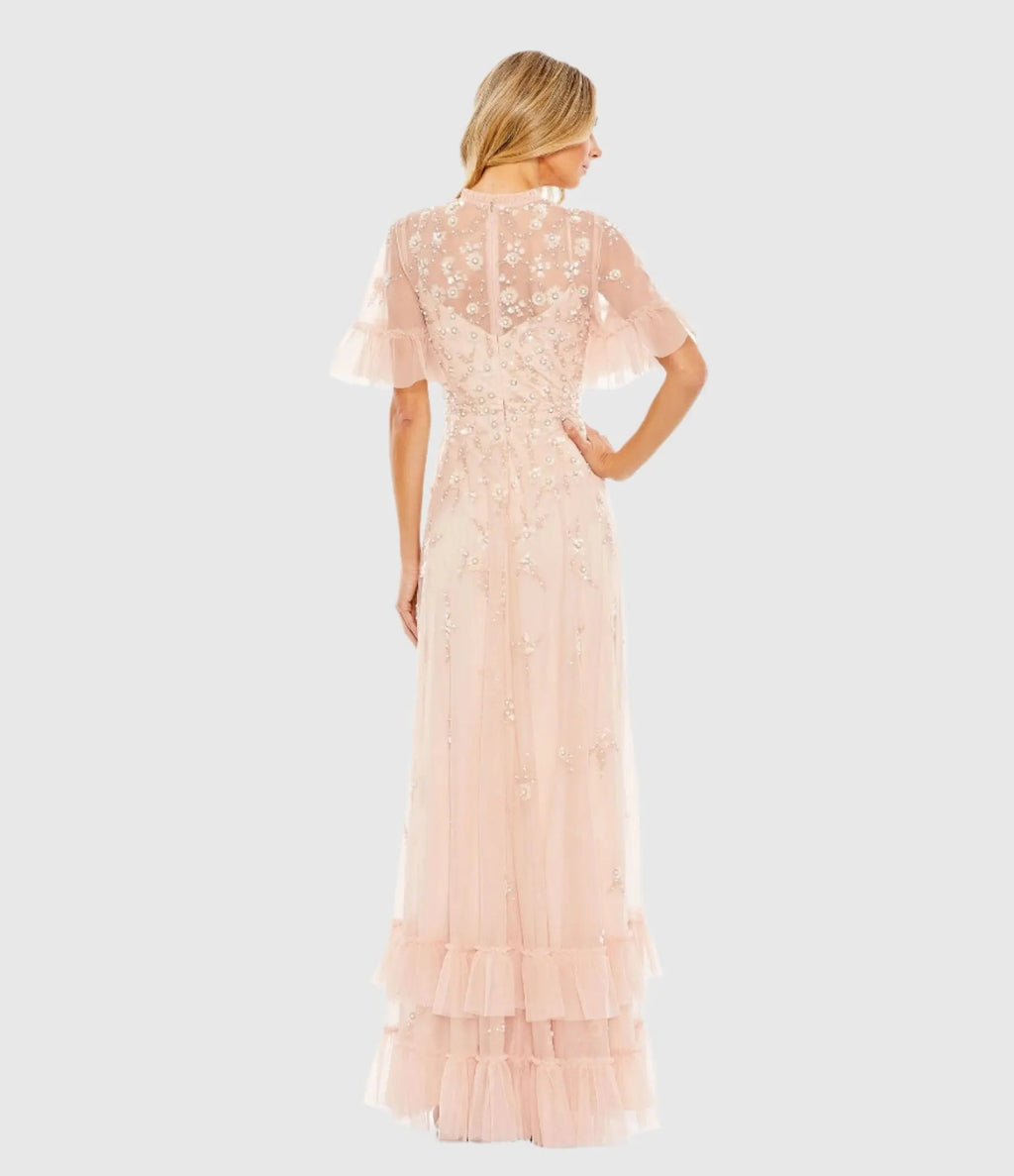 Women's Pink Dress Floral - Pink Sequin Ruffle