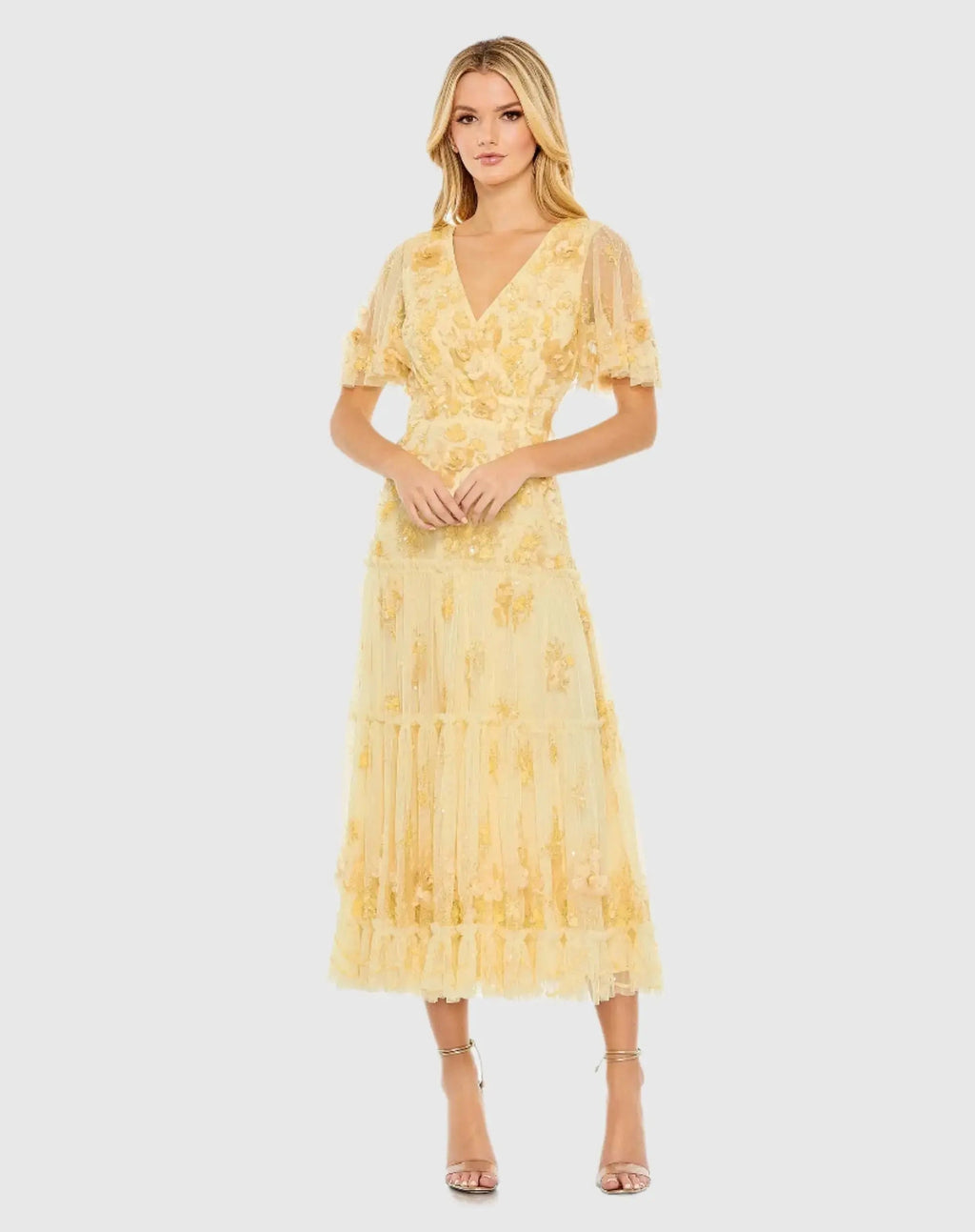 Women's Yellow Dress Floral - Yellow Sequin Ruffle