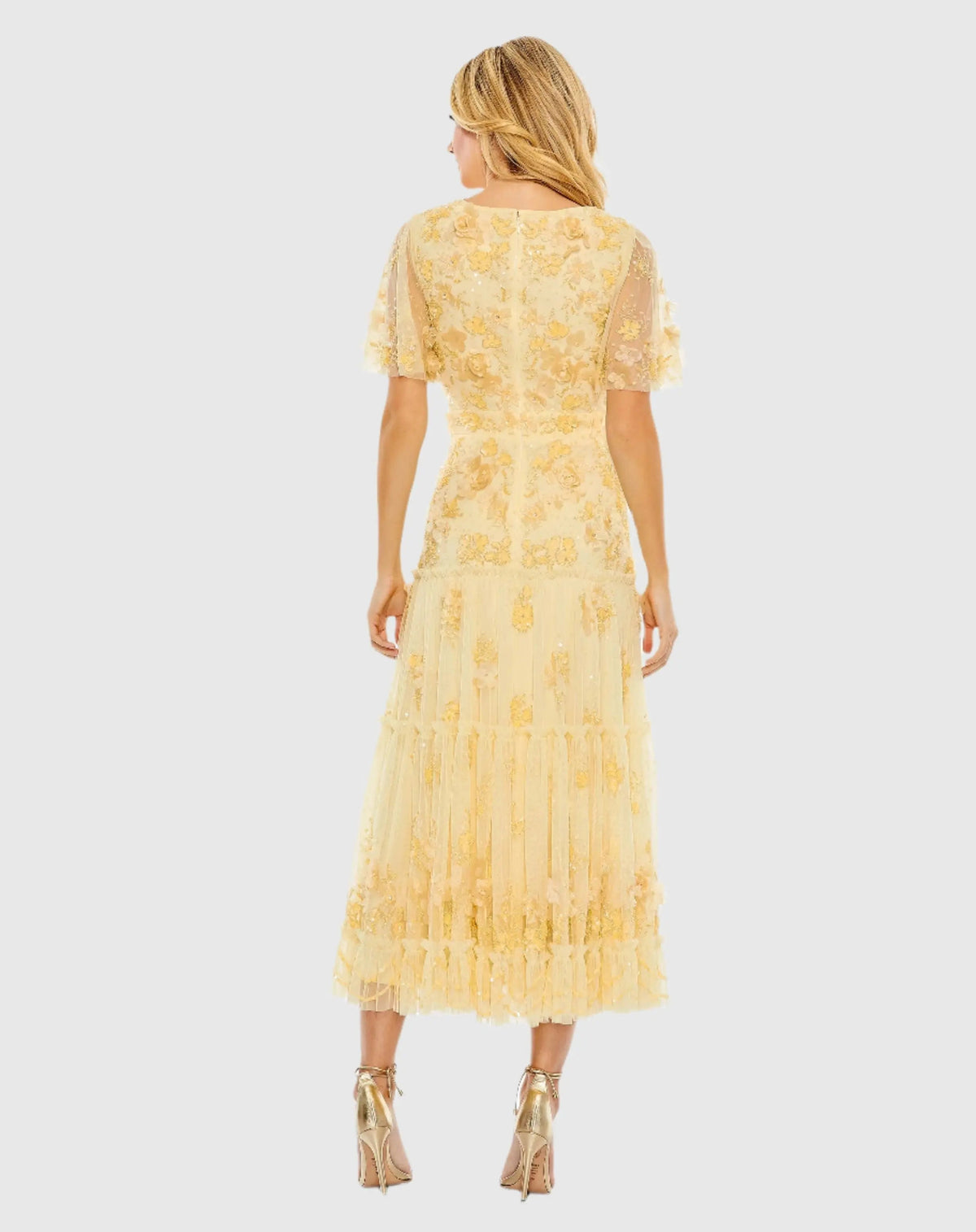 Women's Yellow Dress Floral - Yellow Sequin Ruffle
