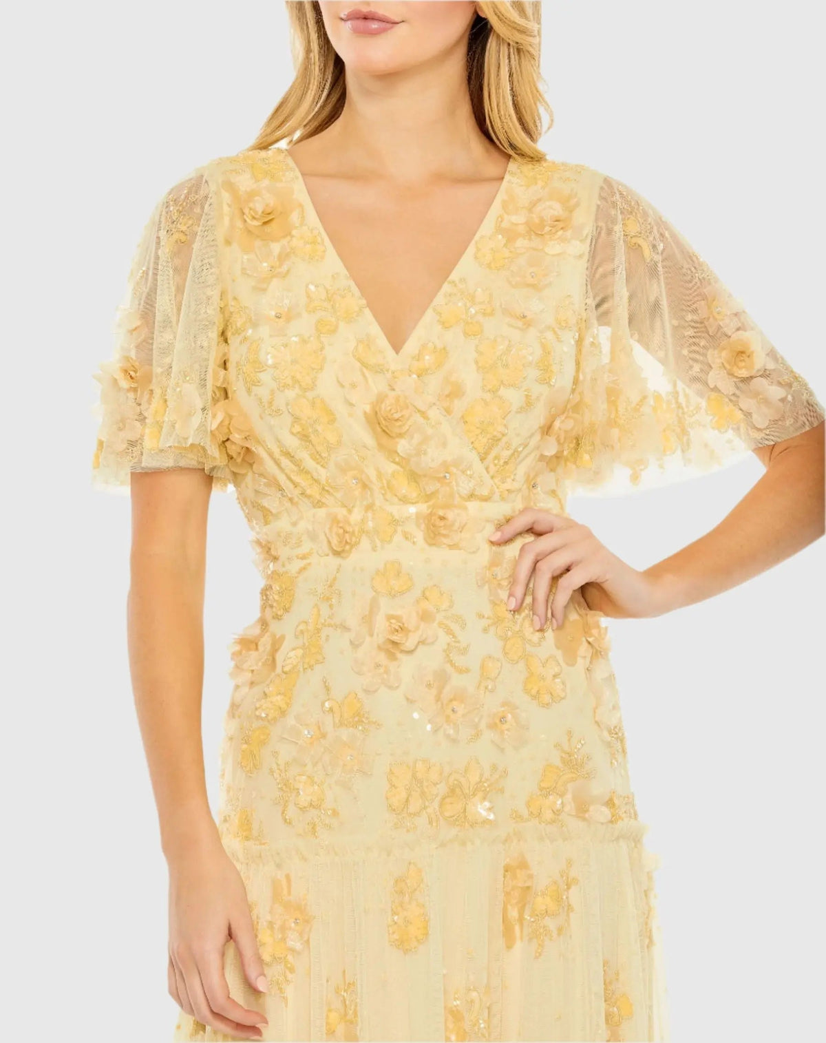 Women's Yellow Dress Floral - Yellow Sequin Ruffle