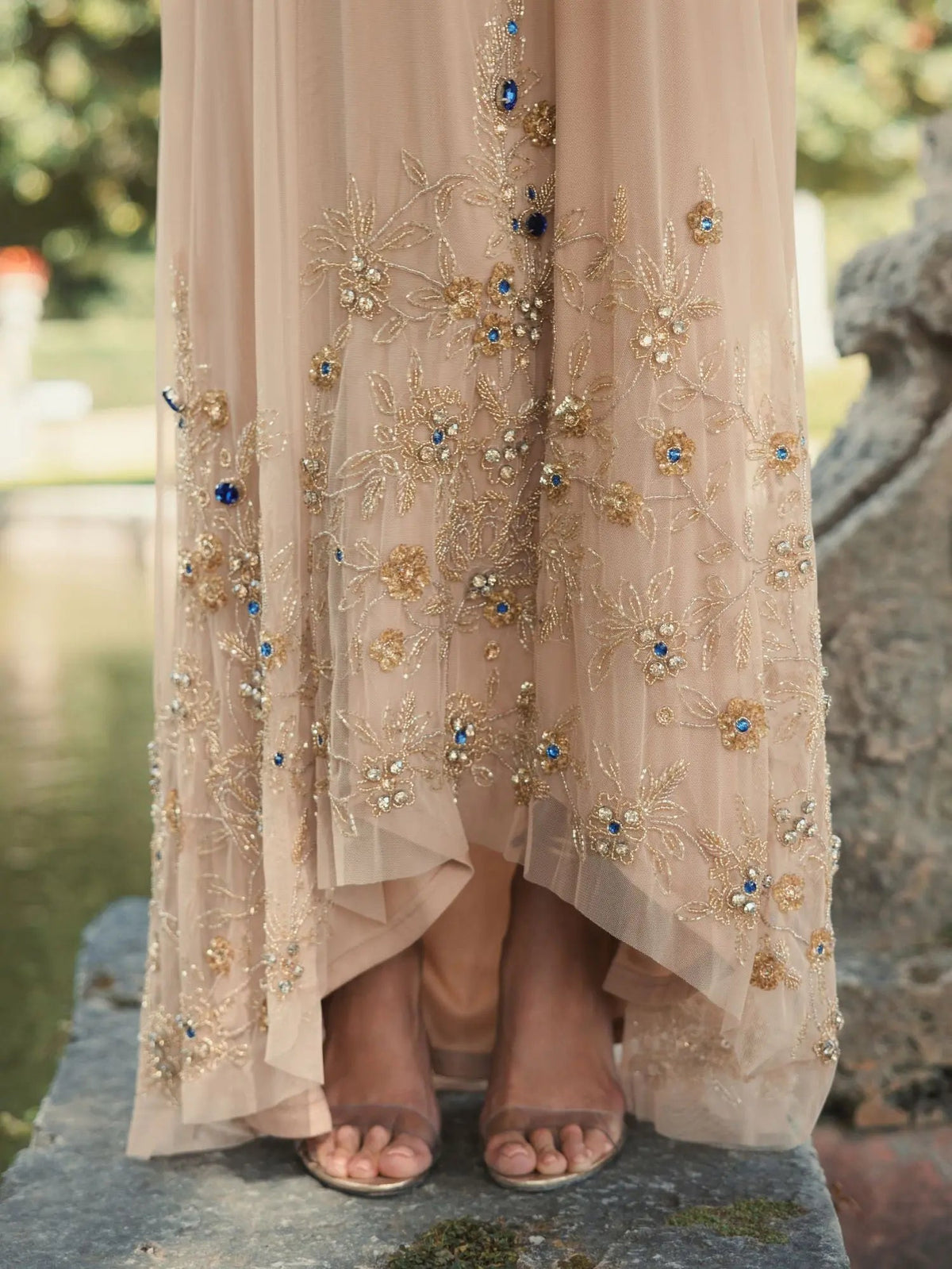 Women's Beige Dress Floral - Beige Sequin