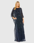 Women's Navy Dress Floral - Navy Sequin Chiffon