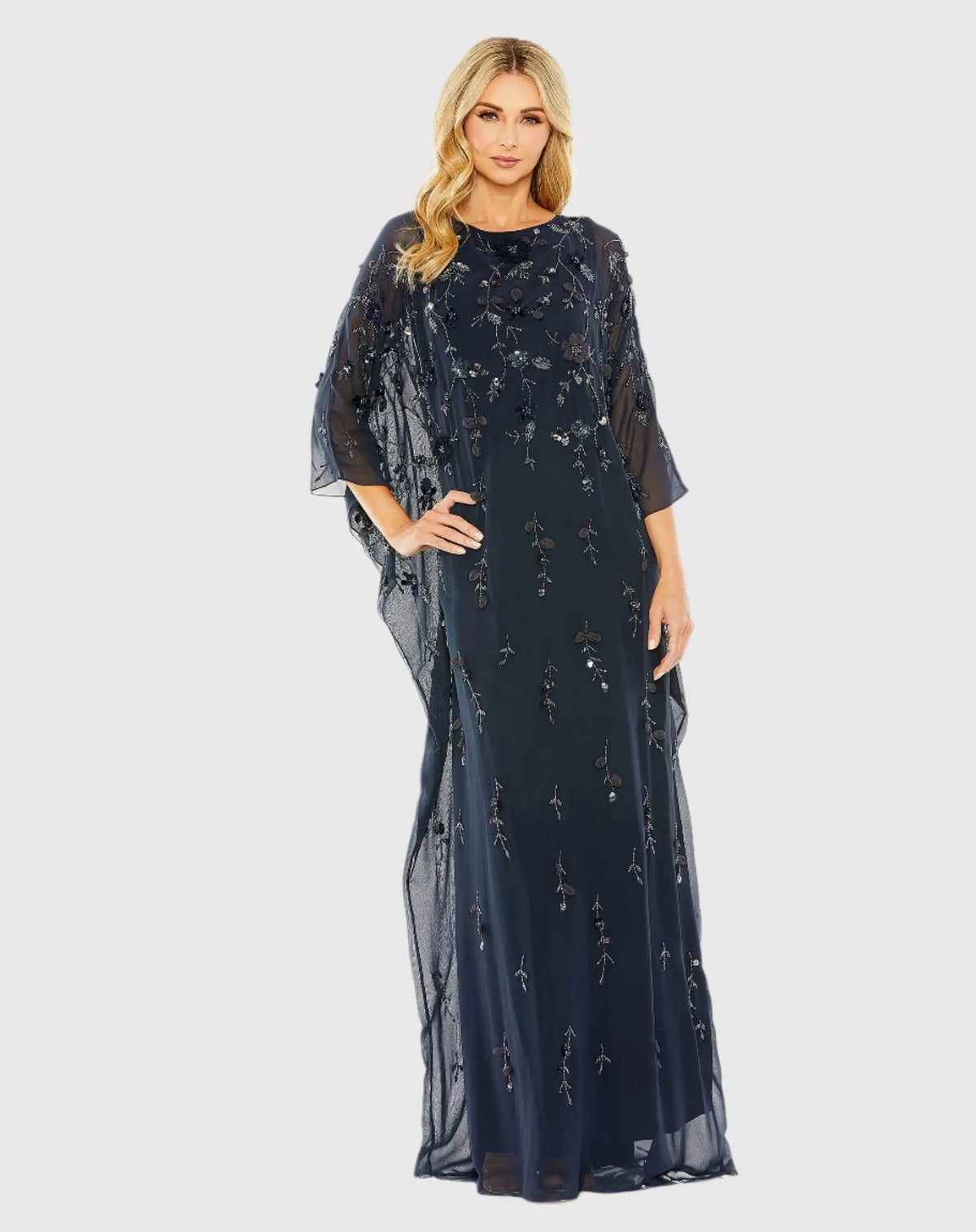 Women's Navy Dress Floral - Navy Sequin Chiffon