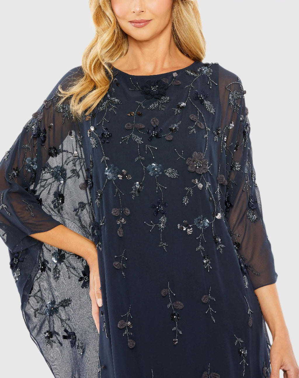 Women's Navy Dress Floral - Navy Sequin Chiffon
