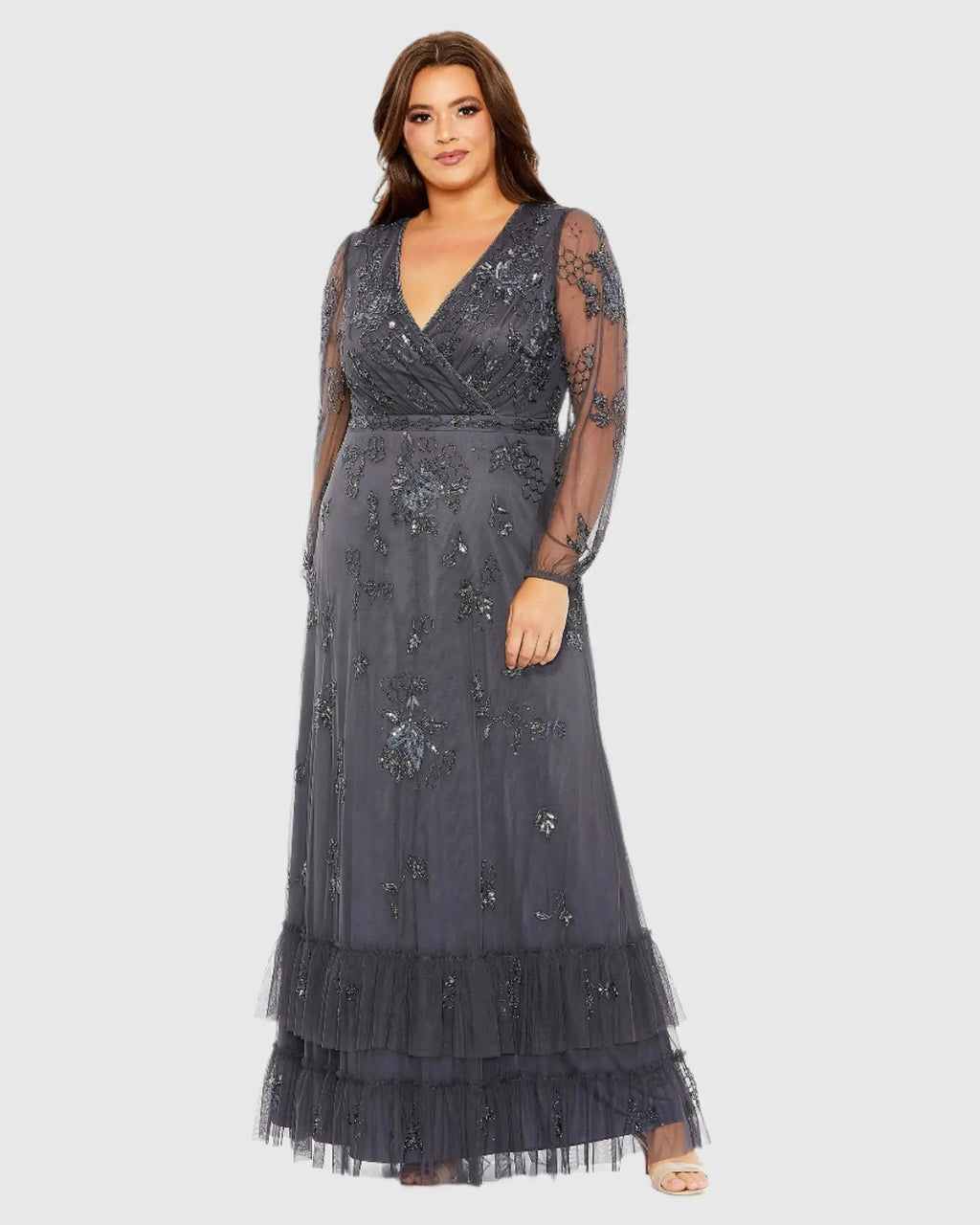 Women's Gray Dress - Black Floral Mesh